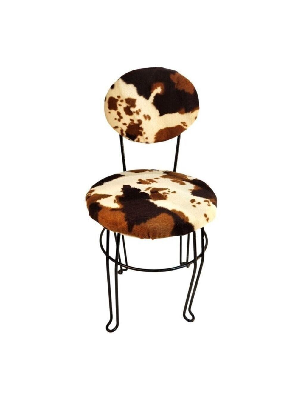 Western Rustic Cow Print Upholstered Children Chair Black Metal Frame